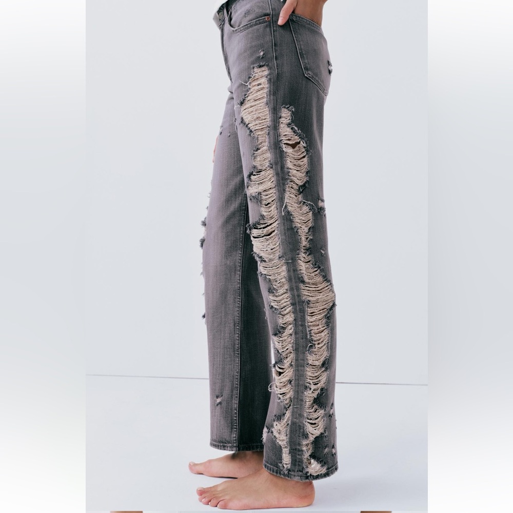 NWT ZARA SS24 TRF MID-RISE WIDE LEG RIPPED JEANS 6688/248 012/298 - Picture 6 of 13